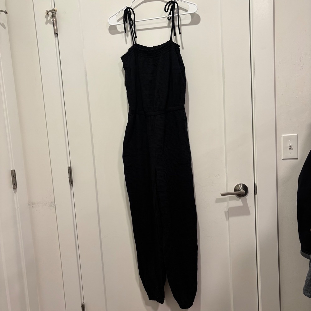 Z Supply Women Black Cotton Gauze Tie Strap Smocked Jumpsuit ZP232427 Size S